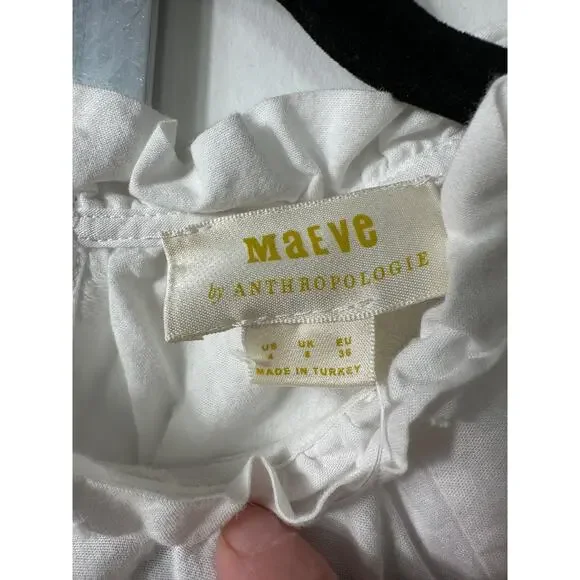 Maeve Anthropologie Blouse Womens 4 White Cropped Clip Dot Puffed Sleeve Top A2 - Picture 3 of 7